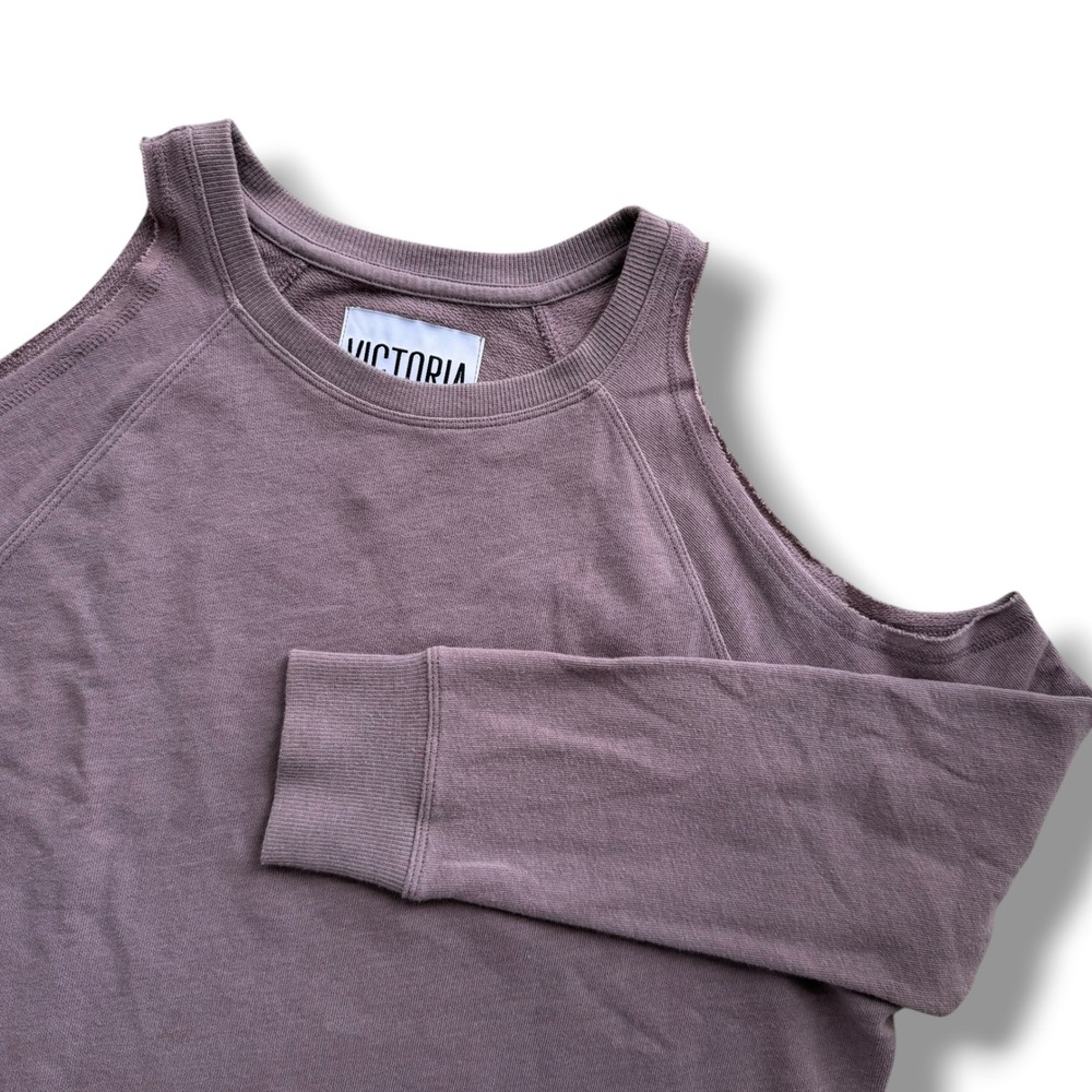 Victoria Sport Womens XS Mauve Purple Cotton Blend Cold Shoulder Sweatshirt Cozy